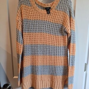 Rue21 Women's Cozy Striped Sweater - Peach and Gray